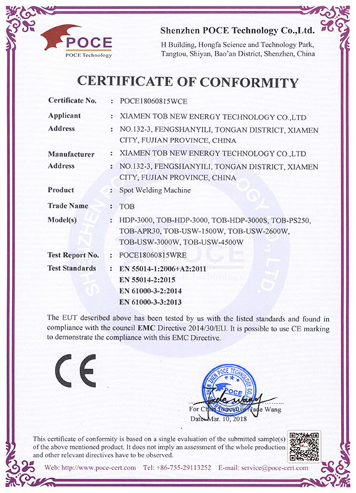 battery spot welder CE certificate